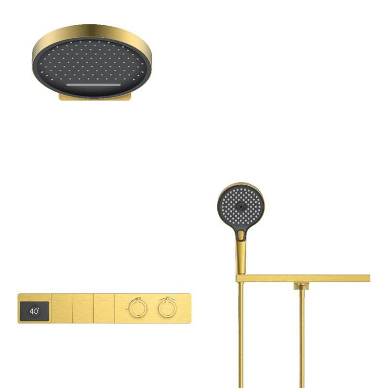 Smart Multifunction Black Thermostatic Bathroom Shower Faucet Concealed Rainfall Shower Faucet Ceiling Black Bath Shower Mixer