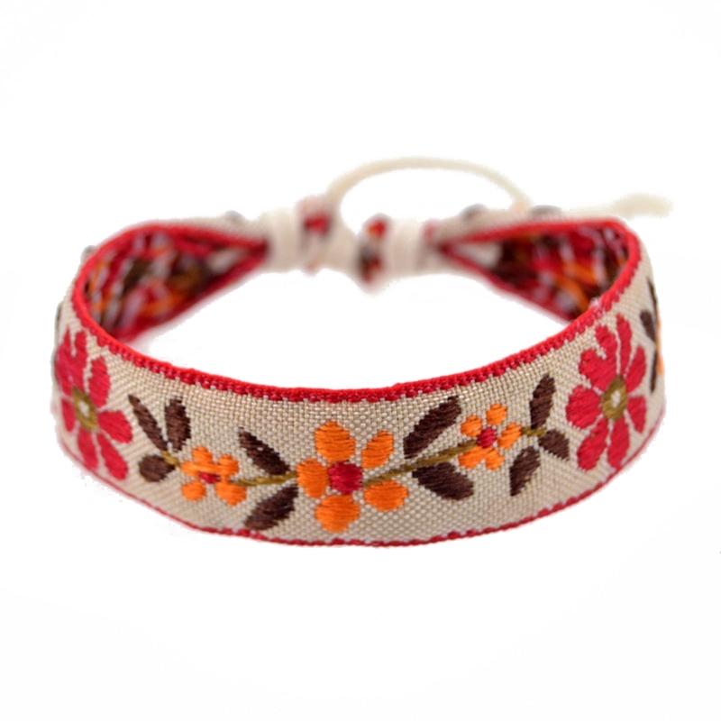 Strawberry Flower Embroidered Bracelet Bohemia Style Weave Rope Friendship Bracelets Handmade Charm Bangles Jewelry