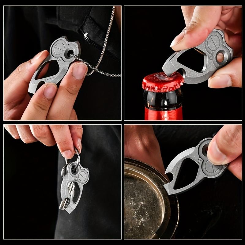 Owl Shaped Titanium Bottle Opener ,EDC Multi Tool with Keychain, Durable Zinc Alloy, Ideal for Camping, Hiking, and Everyday Use