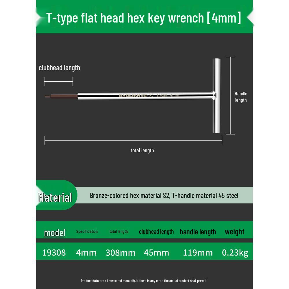 T-Type Extended Hex Wrench Set: Super Hard Steel Beveled Hex Tool, Sizes 3, 4, 5, 6