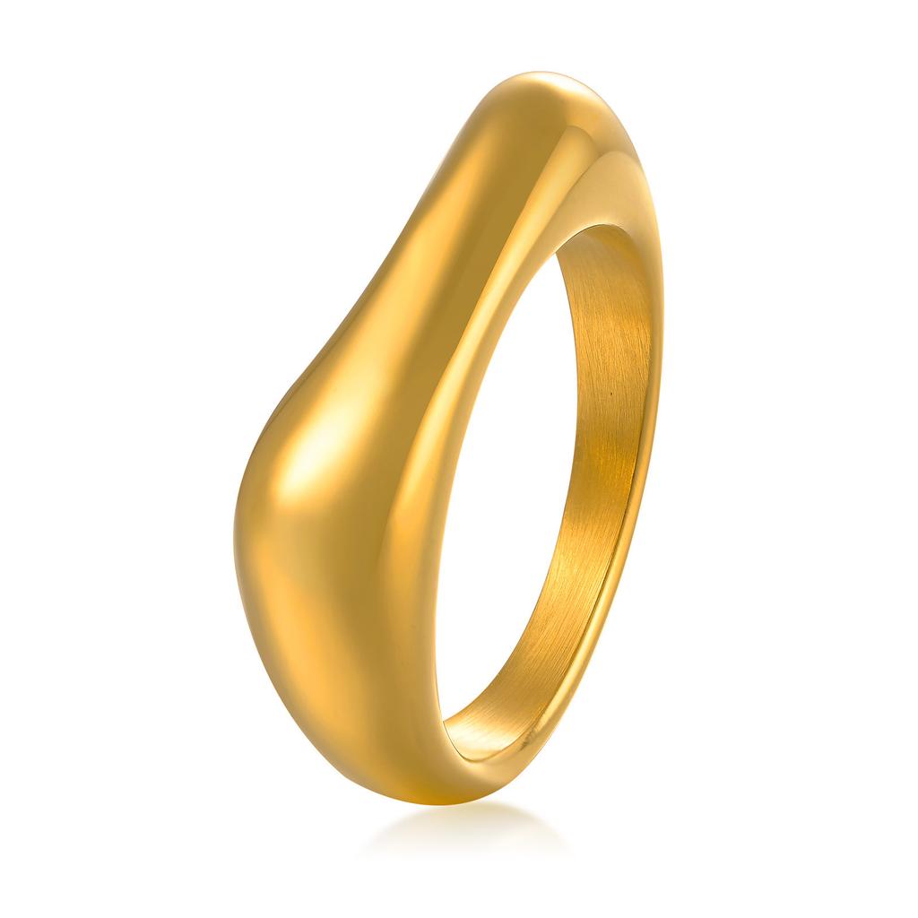 Gold Color Stainless Steel Women Rings,Chic Irregular Metal Finger Bands Jewelry, Minimalist Birthday Party Gift To Her
