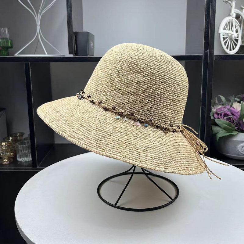 Handmade crochet raffia hat women's summer travel sunscreen UV protection sun straw hat sun hat foldable