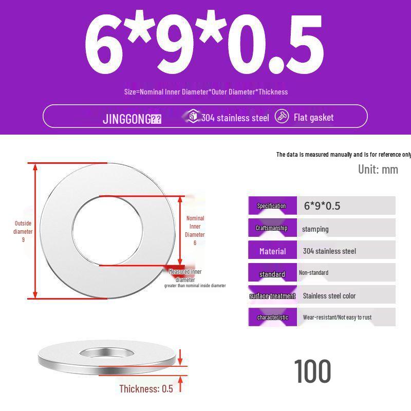 Zesílená plochá podložka/distanční kroužek z nerezové oceli 304 M4 M5 M6 M8