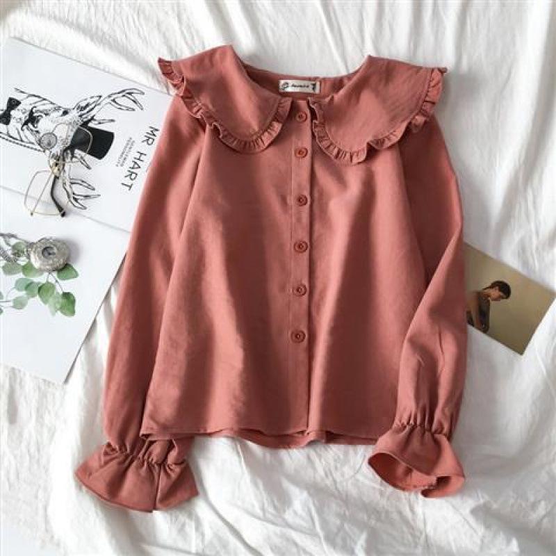 New Year Style Women s Korean Doll Collar Shirt, Long Sleeve Versatile Top for Early Autumn XS