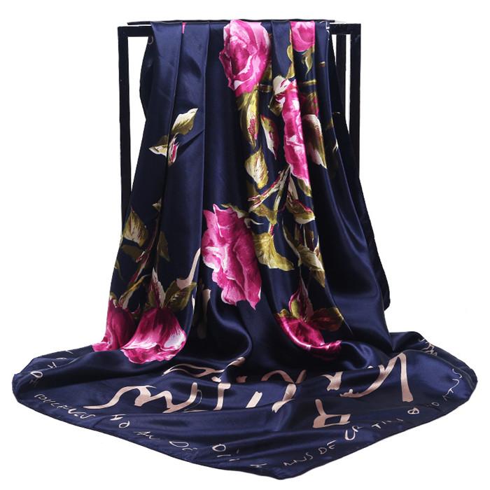 Luxury Women Silk Scarf Square Bandana Design Brand Headband Female Satin Hijab Large Shawl Wrap Lady Kerchief Chain Print New
