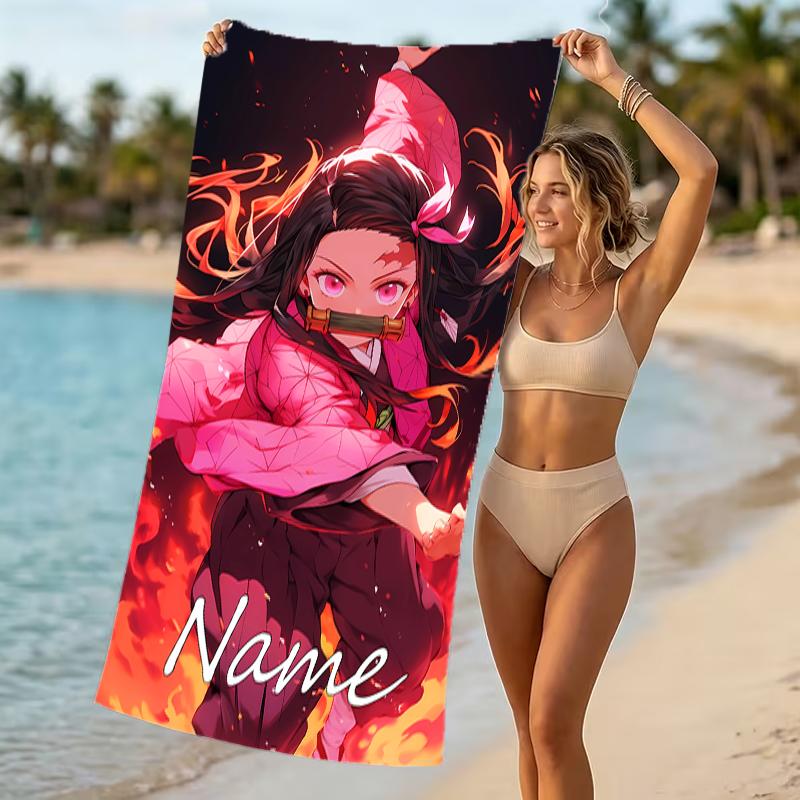 Customizable Personalized Beach Towels Demon Slayer Nezuko Themed designs.Suitable for the Beach, Yoga, Sports;ideal As Beach Accessories