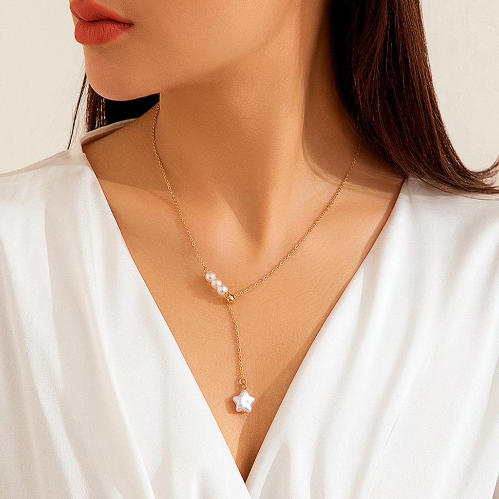 Versatile Adjustable Necklace, Niche Simple Star-shaped Imitation Pearl Pendant Necklace Jewelry