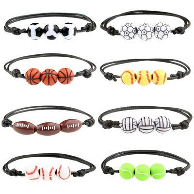 Elastic Adjustable Wax Wire Braided Bracelet Blue Ball Football Tennis Men's and Women's Jewelry