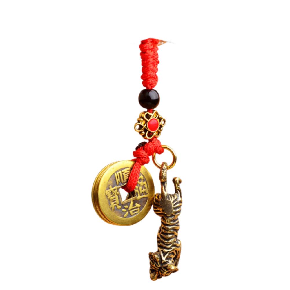 

2Pcs Brass Material Five Emperors Money Keychain Fengshui Pendant Personal Accessories 2Pcs Tiger
