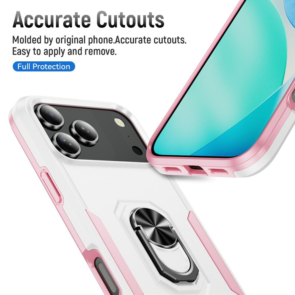 For iPhone 17 Pro Max Case Military Grade Ring Kickstand PC + TPU Phone Cover