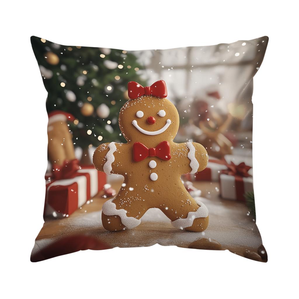Christmas Gingerbread Man Pillowcase Printed Polyester 45x45cm Throw Pillowcover Decorative Sofa Cushion Pillowslip Home Decor