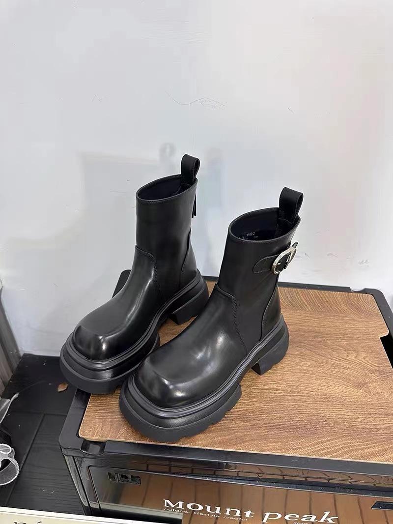 

2024 корейские популярные тонкие ботинки на толстой подошве с толстым каблуком, маленькие мужские, высокие 7 см, легкие эластичные короткие ботинки «Челси» для женщин 35 чёрный