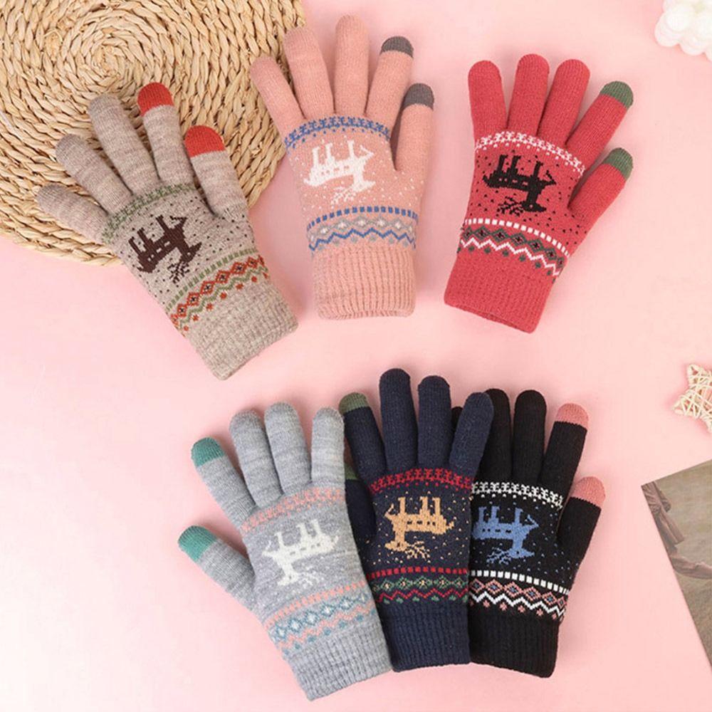 Fleece Lining Winter Gloves Thickened Knitted Gloves Fashion Warm Gloves  Women Men