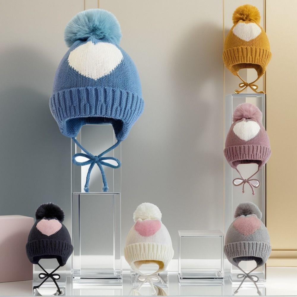 0-3Year Solid Color Baby Knitted Hat Plush Ball Children Warm Cap Beanie Hats Newborn Toddler