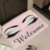 Welcome Eyelash Doormat Pink Glitter Eye Print Non Slip Washable Floor Mat for Home Entrance Hallway Decor