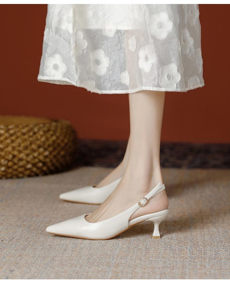 Sharp pointed back hollow thin heel French high heels for women in summer 2025 new one-piece sexy black toe sandals for women