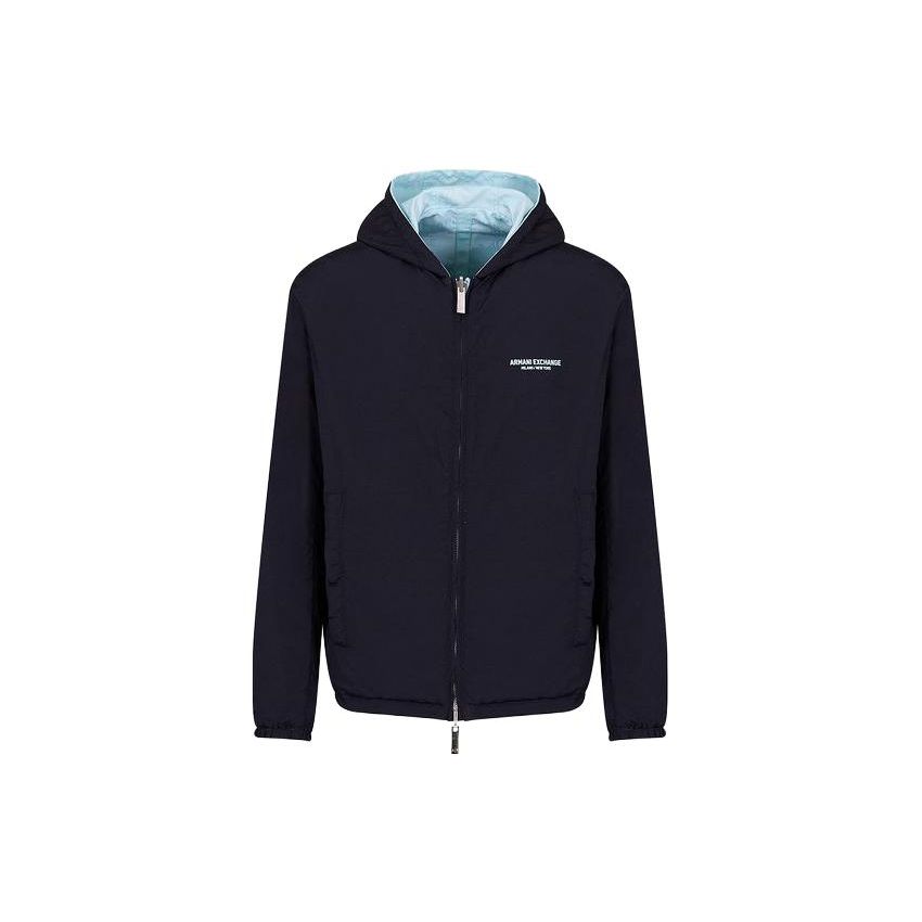 Armani Exchange Letter Print Zip-Up Hooded Reversible Casual Long Sleeve Jacket Men Jackets Light-Blue 3DZBL5-ZN3HZ-155JN