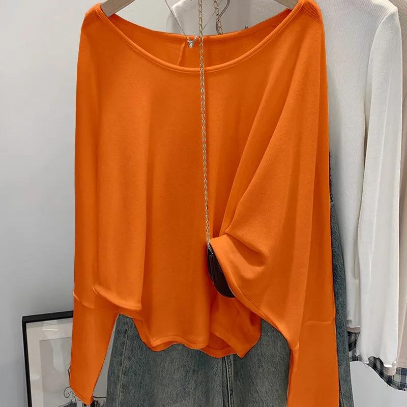 

Женская минималистичная белая рубашка с асимметричным подолом, свободная вязка M оранжевый