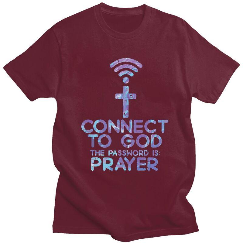 Custom Jesus Christian Tee Connect To God The Password Is Prayer T Shirt Men Short Sleeve Pure Cotton Tshirt Leisure Tee Tops