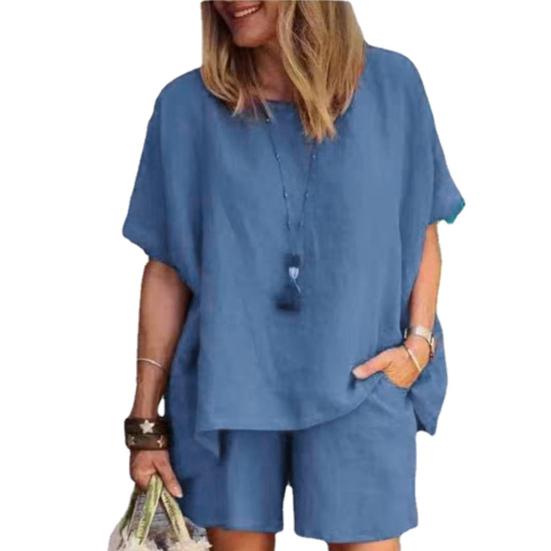 2 Teile/satz Frauen Top Shorts Set O Hals Kurze Ärmel Lose Elastische Taille Einfarbig Atmungsaktiv Soft Casual Homewear Zwei-stück Sport T-shirt Hose