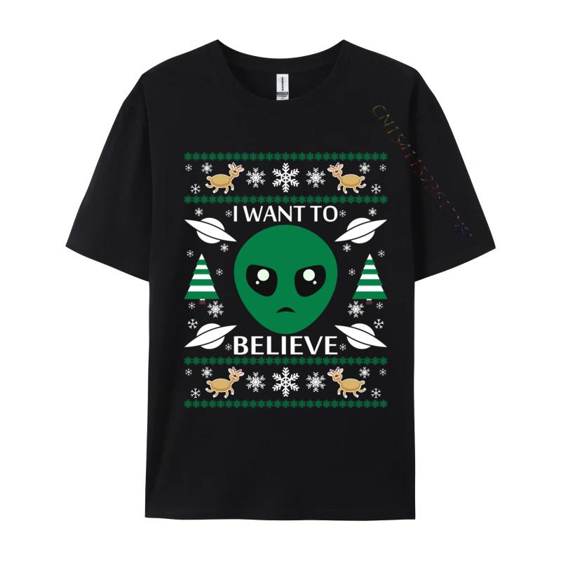 I Want To Believe Alien Christmas Shirt 2024 Men T Shirts Casual Crazy Tees Cotton Fabric Design Tees Crew Neck Drop Shipping