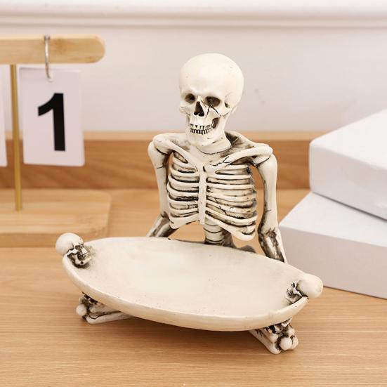 Skull Storage Tray Halloween Scary Skeleton Candy Bowl Resin Skull Fruit Snack Serving Tray Vintage Jewelry Dish for Home Tabletop Party Bar Decor