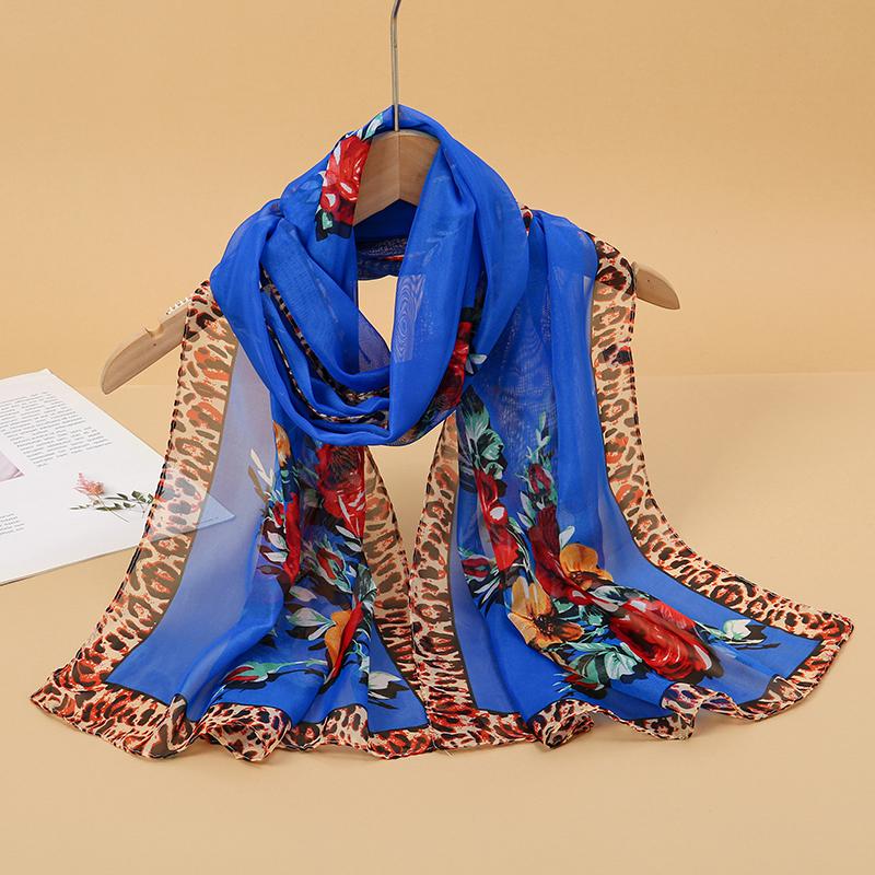  New Fashion Print Design Women Silk Scarf Shawl Elegant Headscarf Convinient Bandage Hijabs Chiffon Muslim Wrap Scarves