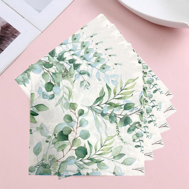 Pack of 20 Green Eucalyptuses Paper Napkins Vintages Table Decoration for Wedding Receptions and Garden Parties