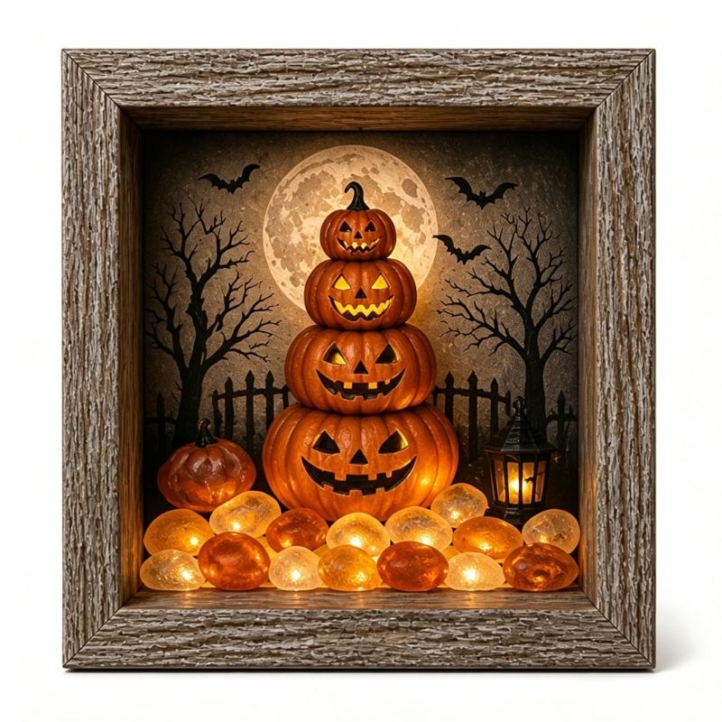 DIY Seasonal Light Box Display, Wood Case Frame Ornament with Soft Lighting for Shelf, Entry Stand, and Fall Party Use