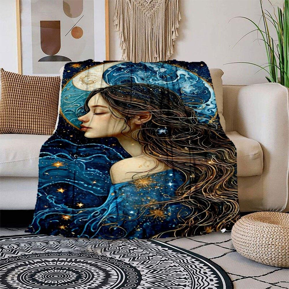 

Starry Night Dream: Celestial Moonlight Earrings Blanket Flannel Throw Blanket for Sofa, Bed, Travel, Camping, Office, Couch, Chair, And Be 150x180cm