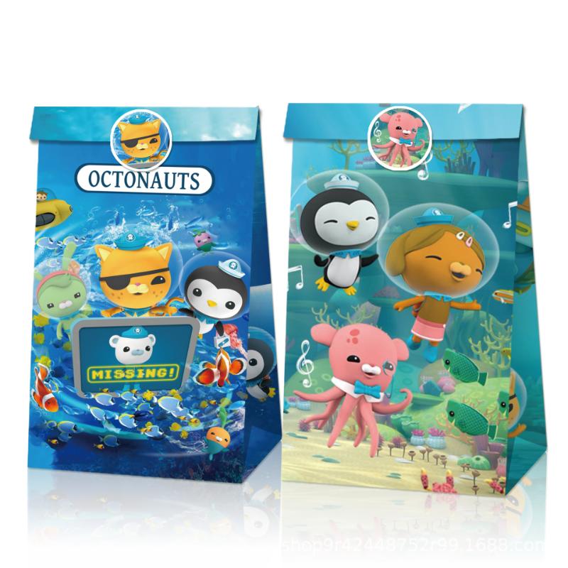 Cartoon 12pcs Octonauts Gift Bags Children Birthday Party Candy Bag Kraft Paper Packaging Boxes Treat Bag Supplies Gift