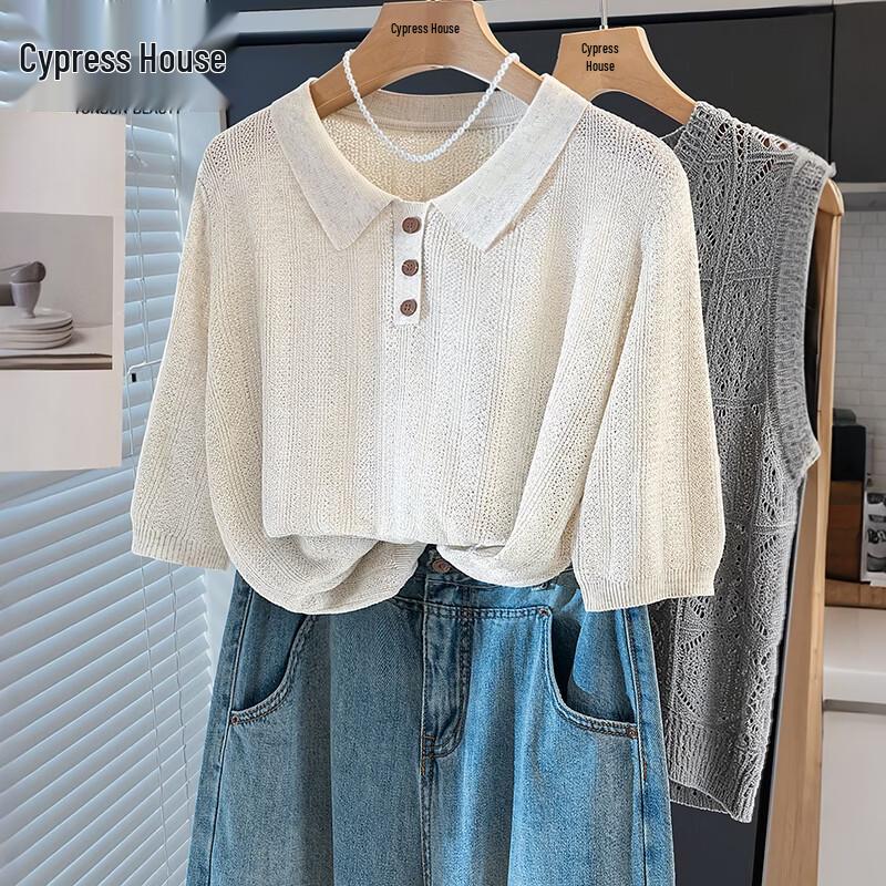 Women s Lyocell Linen Blend Lapel Knit Short Sleeve Top One Size
