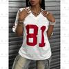 2026 Women's American NO.67 Printed Breathable Loose V-neck Short sleeved Sports Football Shirt Mesh Loose Oversized Top