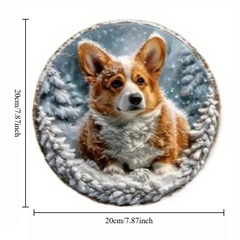

2d Плоский 20*20см, Кругла Дерев яна Табличка, Настінний Декоративний Постер, Собака Імітація Крижаної Скульптури Круглий Вінок, для Дому, Кухні, Саду, Спальні, Барної Декорації. 20x20cm