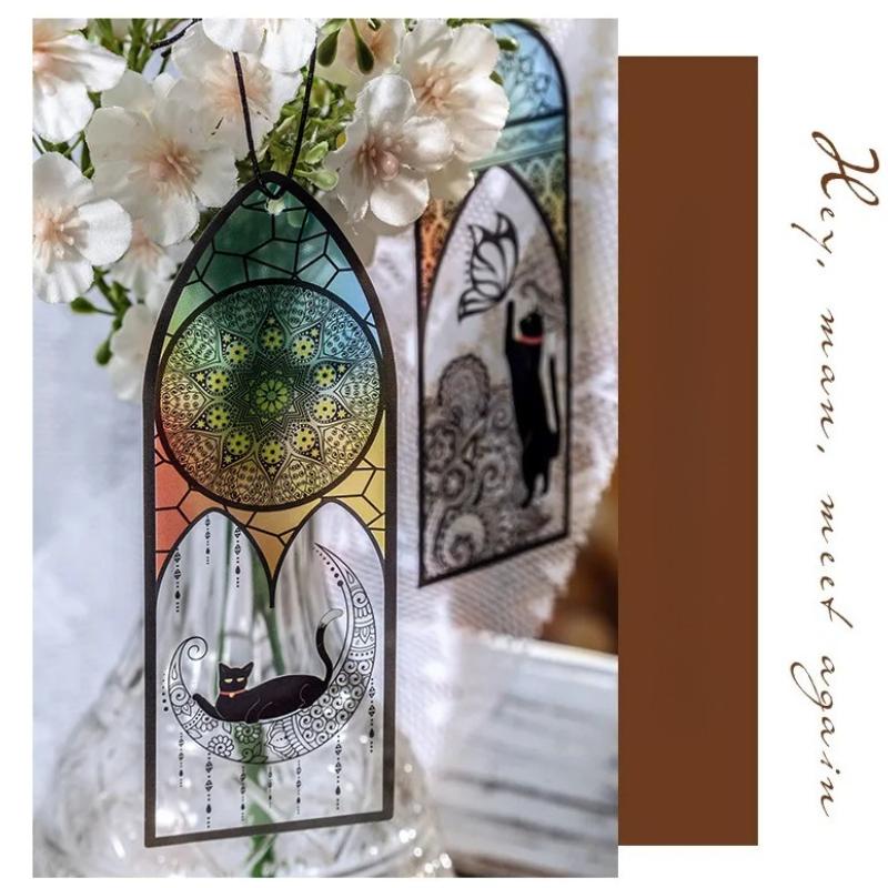 6 Pcs PET Bookmarks Black Cat Pattern Page Markers Page Clips Bookmark for Student Office Reading Stationery