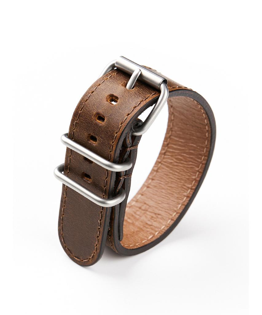 Beleutuchi Duration Leather Nato Strap 22Mm Olive Brown (Double Loop)