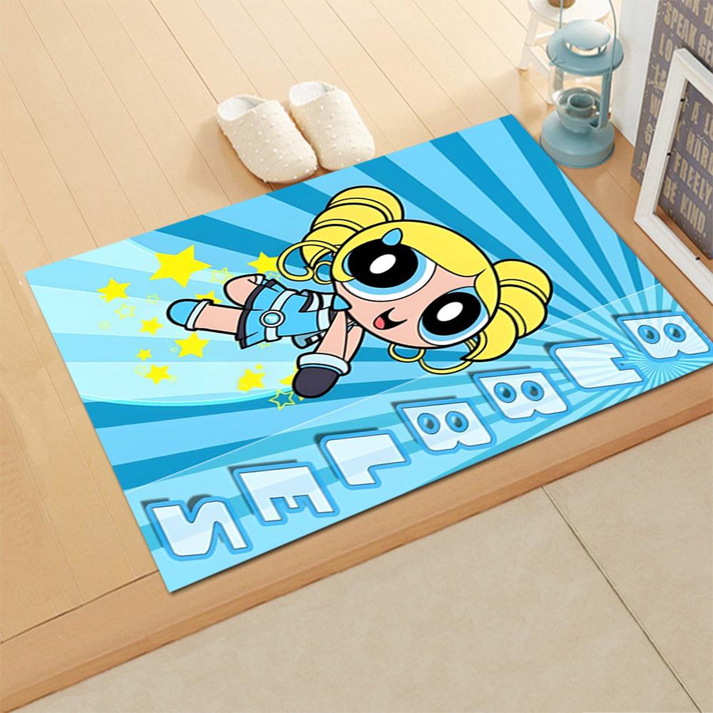 Powerpuff Girls Bubbles' Flight rug for living rooms, bedrooms, home décor, and as gifts.