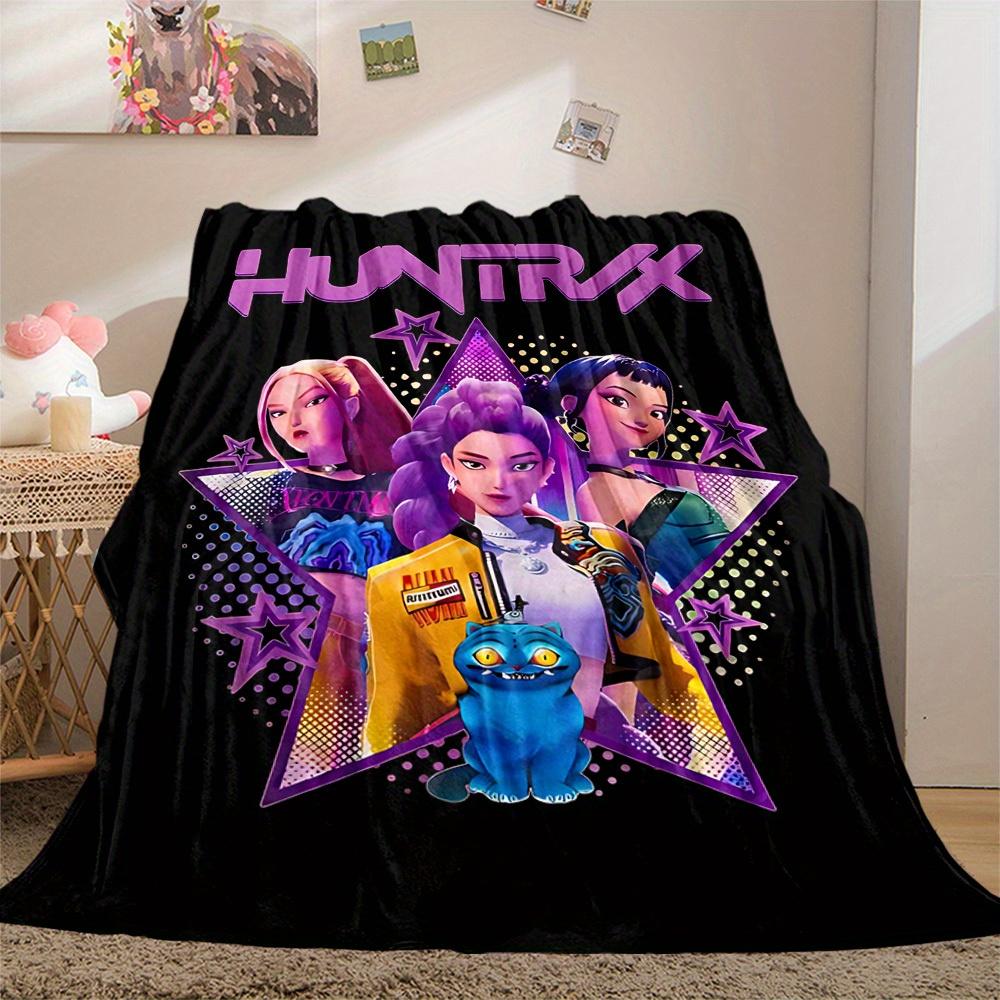 1Pc HUNTR/X Star Print Flannel Blanket, Comfortable for All Seasons, Home Decor, Warmth and Comfort, Perfect for Christmas Gifts821099