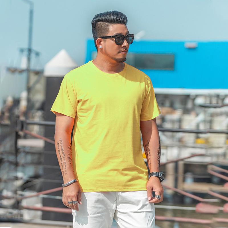 Tricou largi pentru bărbați de mărime mare M-7XL 8XL Tricou cu mâneci scurte pentru bărbați, culoare uni, cu gât rotund