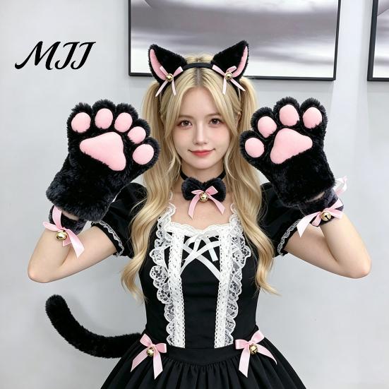 Měkké plyšové kočičí uši 7 ks Cosplay kostýmová sada, Čelenka s ušima, Rukavice s tlapkami, Límec s mašlí, Čelenka s rolničkou, Náramek na zápěstí, Ocas, Halloweenská párty Koťátko Doplňky