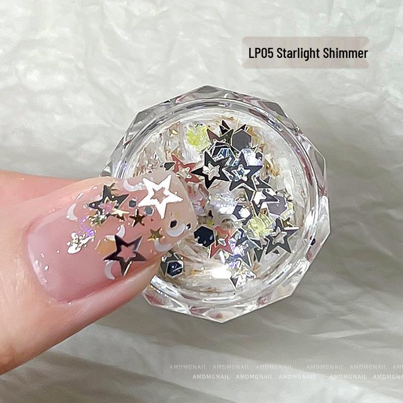 2025 Trendy Pink Glitter Nail Art: Four-Pointed Star & Heart Decorations