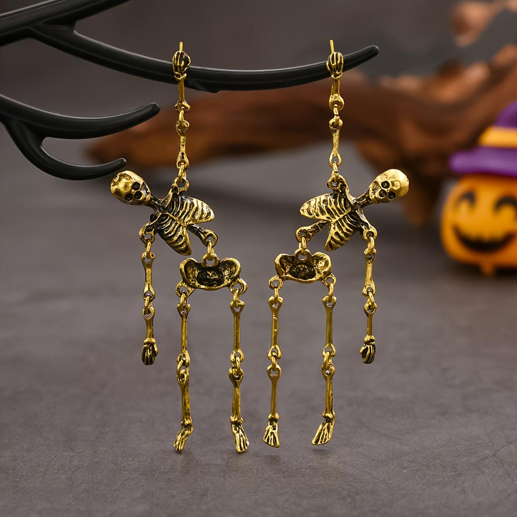 [Vintage Skull Earrings] Silvery Plated Gothic Punk Skull Dangle Earrings | Vintage Style for Women, Stainless Steel Posts, Perfect for Daily Wear & G