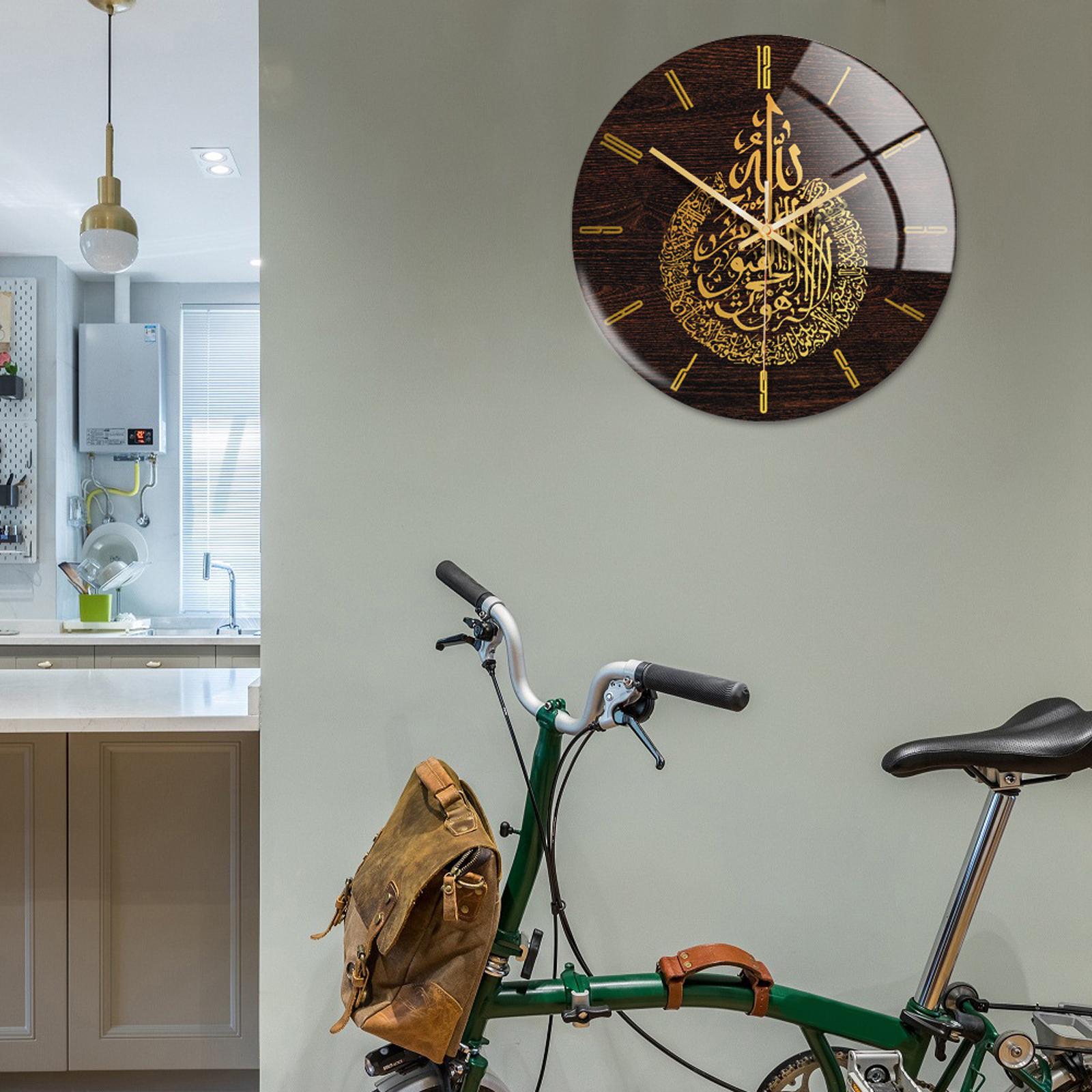 

Large Round Art Acrylic Round Muslim Style Wall Clock Non Ticking Battery Powered Mute Quartz for Ramadan Eid Home Decorative золотистий