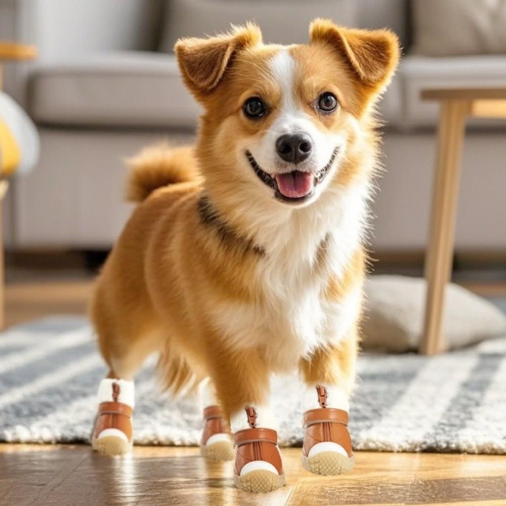 4 Stück/Set Verdicken Hundeschnee Stiefel Verstellbare Haustier Rutschfeste Schuhe Pfotenschutz Warm halten