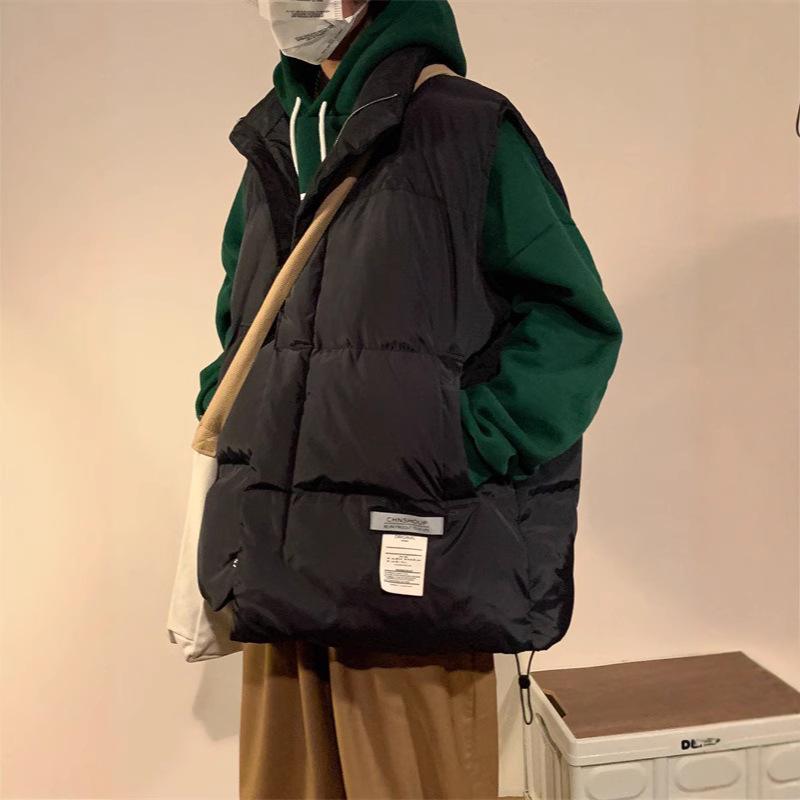 Men's Retro Hip Hop Cotton Down Vest - Warm Autumn/Winter American Style Jacket