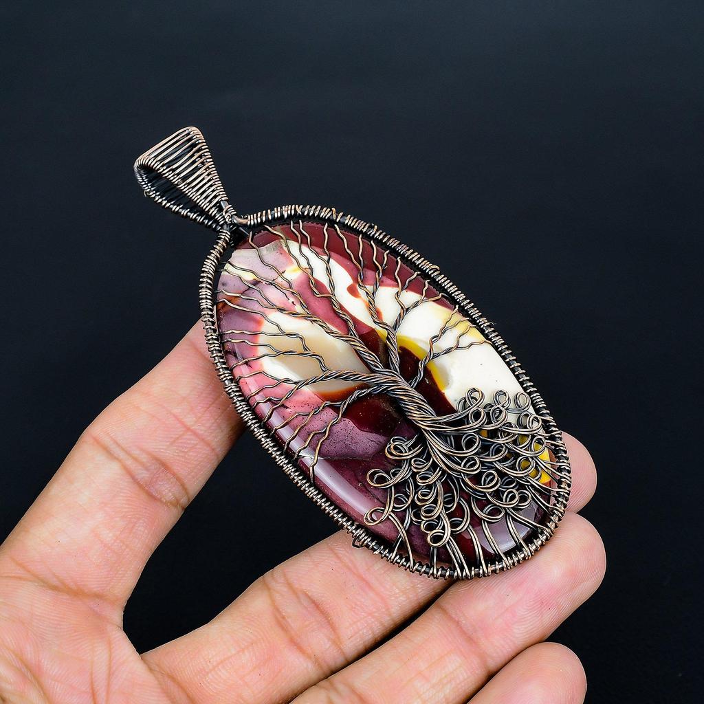 Tree Of Life Mookaite Pendant, Handmade Gemstone 999 Copper Wire Wrap Pendant Antique Jewelry, For Gift Copper Jewelry