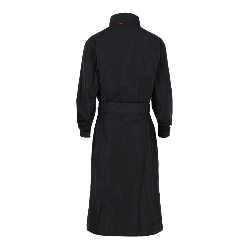 Salvatore Ferragamo Asymmetrical Zip Detail Belted Trench Coat Black Red