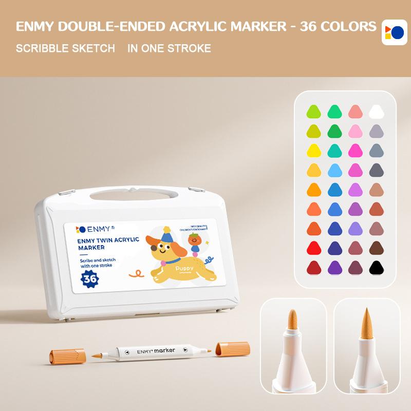 ENMY Acryl Markers Dubbele Punt Sneldrogend Waterdicht Kleurrijke Markers Doe-het-zelf Enthousiastelingen 24/36/48/60/80 Kleuren Schilderbenodigdheden white