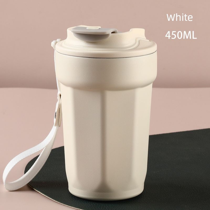 New Coffee Cup 316 Stainless Steel Thermos Cup for Men and Women, High-Looking, Smart Temperature-Measuring, Large-Capacity Thermos Cup 450ml White-Octagonal Cup