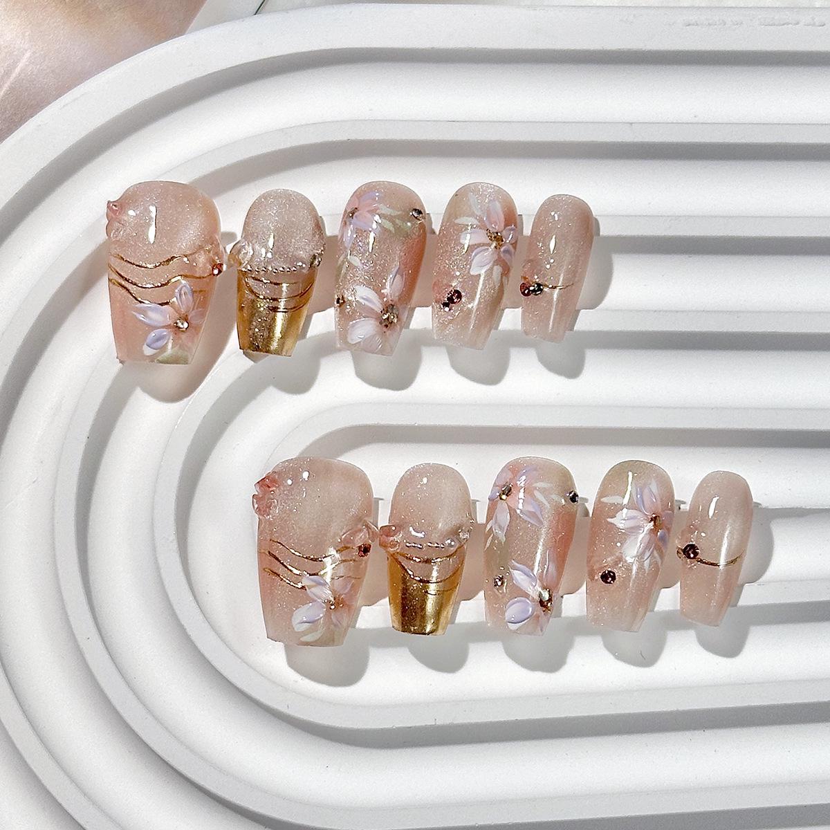 

Наклейки для ногтей ручной работы «Кошачий глаз», французский овал, средней длины, бутик-качества высокого класса